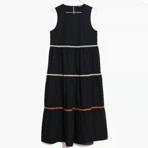 Madewell Black Rickrack Cattail Tiered Tank Sleeveless Cotton Dress Size S